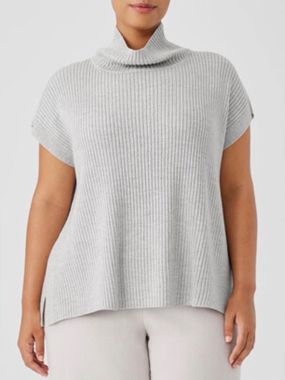 Eileen Fisher Merino Wool Turtleneck Top sweater sea salt / light gray